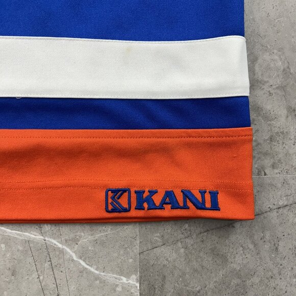 Vintage Kani Hockey Jersey Mens Large Blue Orange Hip Hop Throwback Rap Skate - Picture 10 of 16